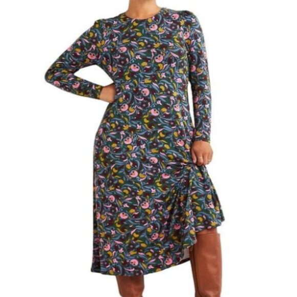 Boden Dresses & Skirts - NWT Boden Crew Neck Jersey Midi Dress Green Floral Vine Pattern Size 8R